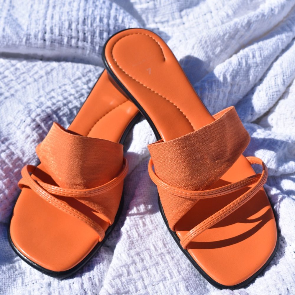 Y2K - Italian Shoemaker Sandals - Bright Orange - All Man Made in Italy - Size 7